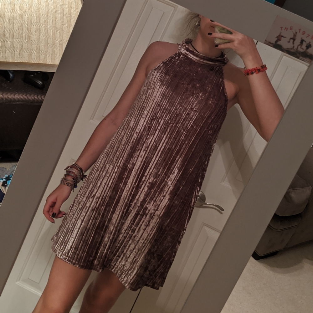 NWOT Crushed Velvet Mauve High Neck Dress